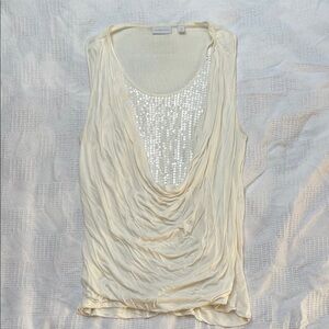 New York & Company Cream Tank Top with Silver Sequins